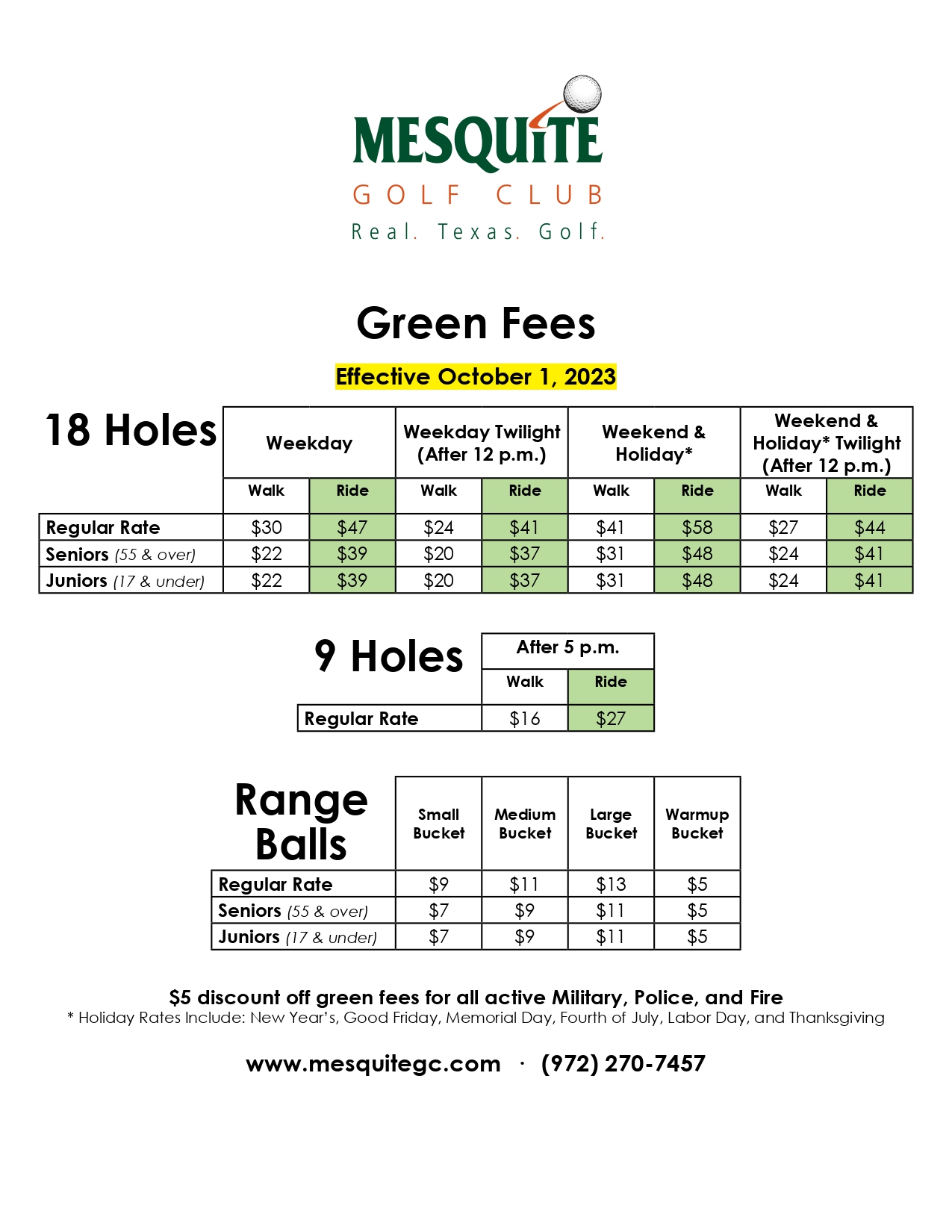 Rates Mesquite Golf Club